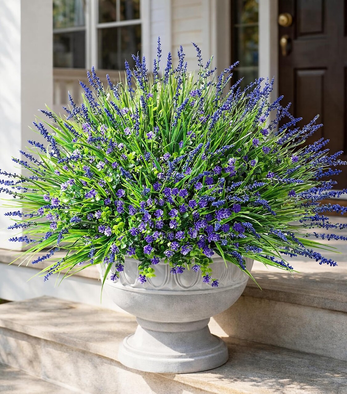 Artificial Outdoor Flowers 20 Bundles UV Resistant Monkey Grass Faux Plants White Purple